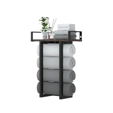 Towel Rack Wall Mounted with Wooden Shelf for Small Bathroom,Multi Towel Storage Racks for Rolled Towels,Bath Towel Holder Over The Toilet for Rv Camper - Image 1