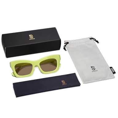 SOJOS Trendy Cat Eye Polarized Sunglasses for Women Men Retro Chuncky Designer Sunnies SJ2339, Green/Brown - Image 5