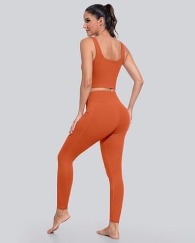 CHRLEISURE Leggings with Pockets for Women, High Waisted Tummy Control Workout Yoga Pants(5 Packs, Black,Gray,Orange,Coral Pink,Blue, 2XL) - Image 5