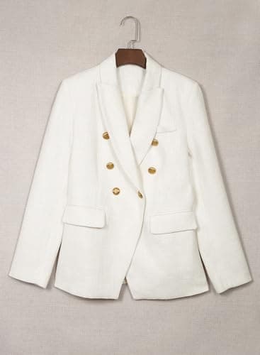 Happy Sailed Tweed Blazers for Women Dressy Casual Double Breasted Long Sleeve Lapel Collar Formal Blazer Jackets Slim Fit Open Front Business Work Jackets White Small - Image 6