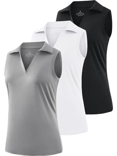 Ullnoy Women's Lightweight Polos Tops Sleeveless Golf Polo Shirt for Women Moisture Wicking Activewear Polos Tops 3 Pack Black/White/Gray M - Image 1