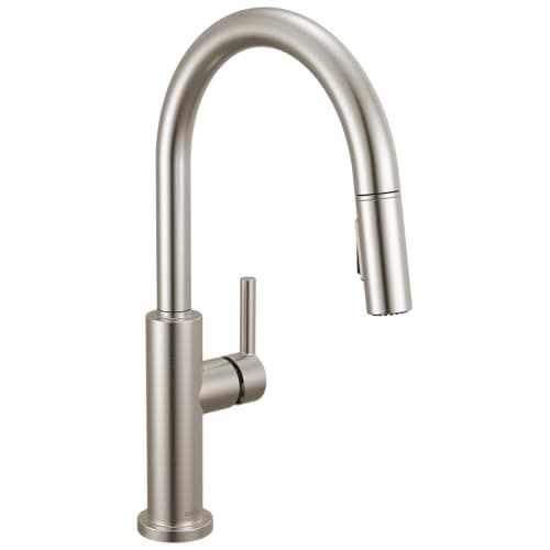 Delta Nicoli Brushed Nickel Kitchen Faucet with Pull Down Sprayer, Modern Single Hole Kitchen Sink Faucet, Single Handle, Stainless Steel 19867LF-SS - Image 1