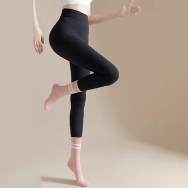 Pilates Socks with Grips for Women,3 Pairs Cotton Non Slip Yoga Crew Socks for Barre, Ballet, Dance, Workouts (US, Numeric, 5, 9, Regular, Regular, 3Pairs-Black&White&Pink-A) - Image 5