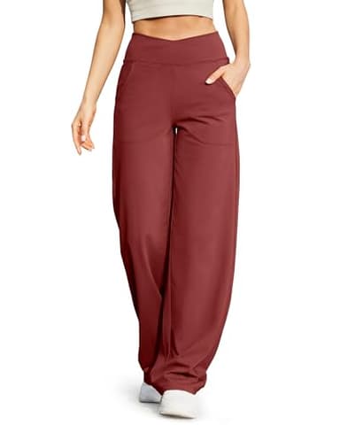 G4Free Womens Yoga Sweatpants Wide Leg Lounge Pajamas Pants Comfy Workout Loose Pants with Pockets(Dark Burgundy,XL,27") - Image 1