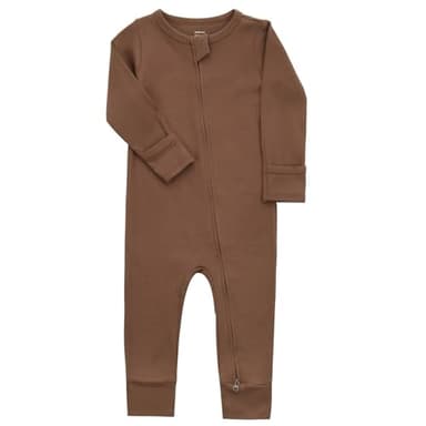 Aablexema Baby Cotton Fooltess Pajamas with Mitten, 3-pack Infant Romper Zip Up One Piece Jumpsuits Outfit(Black&Coffee&Camel,3-6m) - Image 4