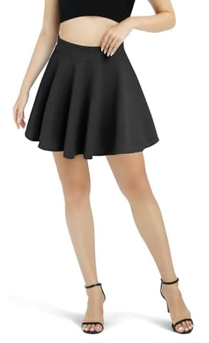Urban CoCo Women's Basic Versatile Stretchy Flared Casual Mini Skater Skirt (Medium, Black) - Image 3