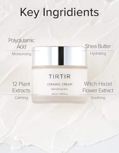 TIRTIR Natural Ceramide Cream | Deep moisturizer for Glass Skin, Polyglutamic acid, Centella Asiatica Extract, Skin barrier, Lightweight, Mild, Nature derived ingredients, Dry skin, Korean skincare - Image 7