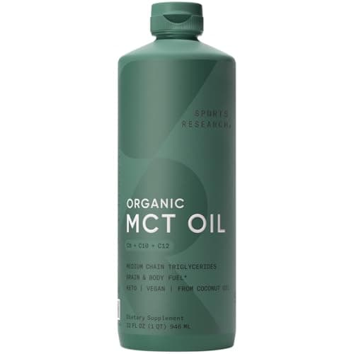 Sports Research Organic MCT Oil - Keto & Vegan MCTs C8, C10, C12 from Coconuts - Fatty Acid Brain & Body Fuel, Non-GMO & Gluten Free - Flavorless Oil, Perfect in Coffee, Tea & Protein Shakes - 32 oz - Image 1