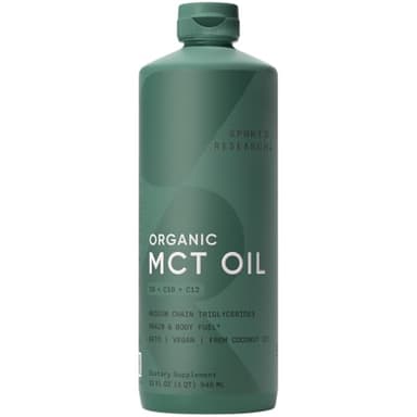 Sports Research Organic MCT Oil - Keto & Vegan MCTs C8, C10, C12 from Coconuts - Fatty Acid Brain & Body Fuel, Non-GMO & Gluten Free - Flavorless Oil, Perfect in Coffee, Tea & Protein Shakes - 32 oz - Image 1