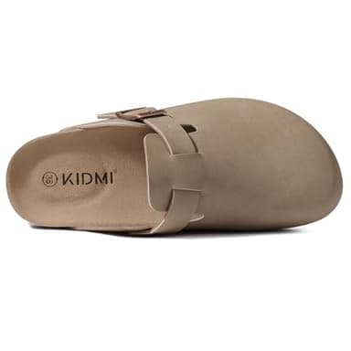KIDMI Unisex Vegan Suede Clogs Leather Mules Womens Mens Cork Footbed Potato Shoes with Arch Support, Taupe, Size 6-6.5 - Image 3