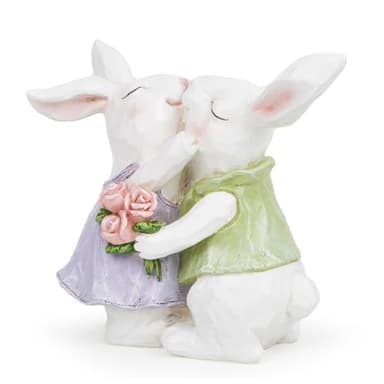 Hodao Easter Bunny Couple Decorations Spring Rabbit Figurines Valentine Day Tabletop Decor for Party Home Holiday Cute Rabbit Easter Day Couple Gifts in White - Image 2