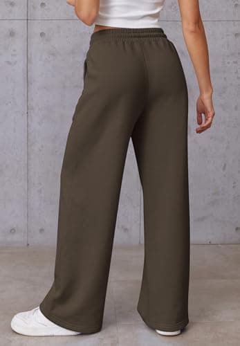 ATHMILE Jogging Pants for Women High Waisted Baggy Pants Drawstring Athletic Jogger Winter Wide Leg Pants Coffee - Image 4