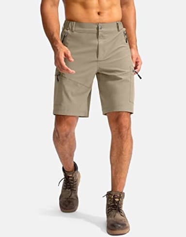 Pudolla Men's Hiking Cargo Shorts 9" Lightweight Outdoor Work Shorts for Men Travel Golf Camping Casual with 5 Zipper Pockets(Dusty Khaki Large) - Image 2