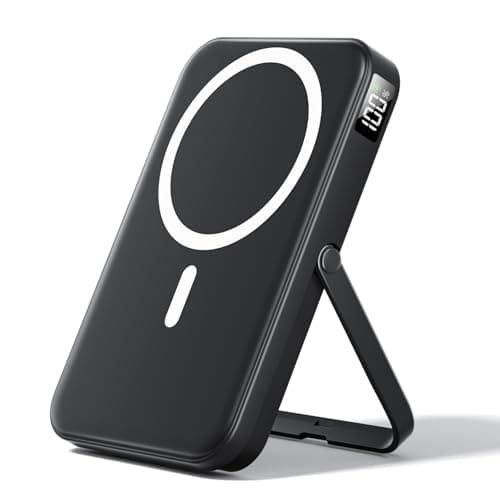 LENUTO for Magsafe Battery Pack 10000mAh Power Bank with Foldable Stand Portable Charger,PD 22.5W Fast Charge,Travel Essential Wireless Charger for iPhone 17/16/15/14/13/12 Series–Black - Image 1
