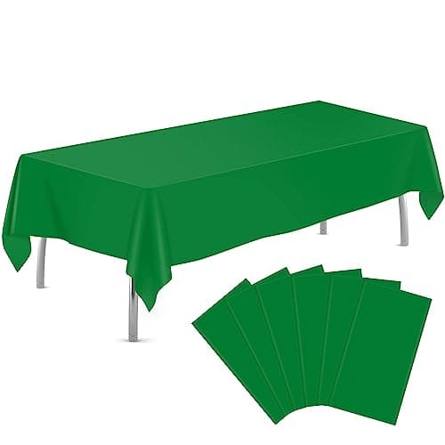 Green 6 Pack Plastic Table Cloth 54" x 108", Disposable Tablecloths Rectangle Table Cover, Plastic Tablecloth for Parties - Image 1