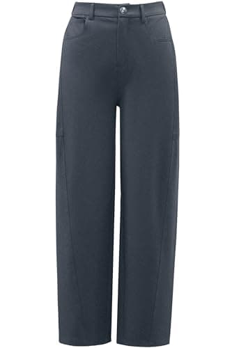 Arach&Cloz 2025 Women's Stretch Wrinkle Free Dark Grey Wide Leg Trousers Business Casual High Elastic Waisted Loose Palazzo Pants Button Down Zipper Comfy Slacks with Multiple Pockets L - Image 2