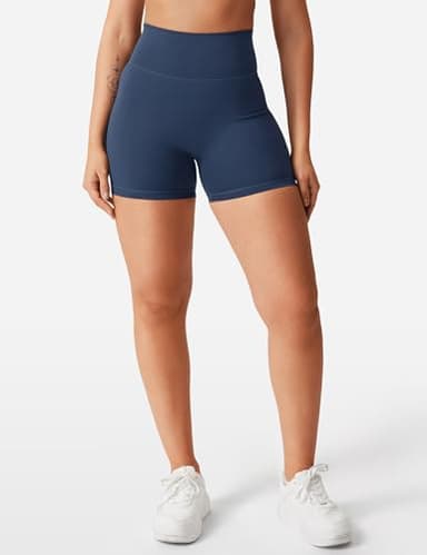 YEOREO Women's Biker Shorts 4.5" / 6" Workout Gym Shorts Craze High Waist Tummy Control Hidden Scrunch Running Yoga Navy Blue M - Image 3