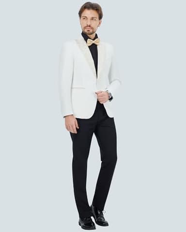 MAGE MALE Mens 2 Piece Suit Paisley Floral Peak Lapel One Button Slim Fit Tuxedo Wedding Prom Dinner Blazer Pants with Bow Tie Set - Image 7