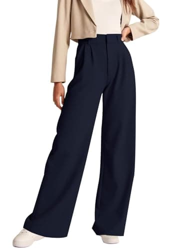 NIMIN High Waisted Work Pants for Women Office Business Casual Pants Dressy Wide Leg Trousers with Pockets 2025 Summer Fashion Navy Blue Medium - Image 1