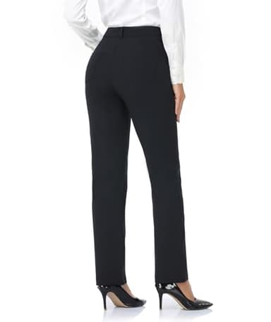 Agenlulu High Waisted Dress Pants for Women Tall Straight Leg Pull On Black Work Slacks 31.5" - Image 3