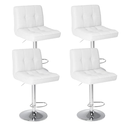 Sweetcrispy Bar Stools Set of 4, Armless PU Leather Adjustable Swivel Barstools, Hydraulic Kitchen Counter Height Thickened Seat Cushion Square Island Countertop Chairs with Back - Modern White - Image 1