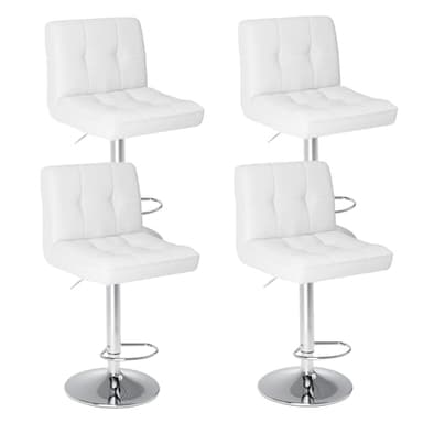 Sweetcrispy Bar Stools Set of 4, Armless PU Leather Adjustable Swivel Barstools, Hydraulic Kitchen Counter Height Thickened Seat Cushion Square Island Countertop Chairs with Back - Modern White - Image 1