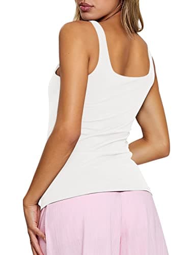 PINKMSTYLE Women Sleeveless Square Neck Tops Seamless Slim Workout Tank Tops Summer Outfits White Large - Image 4