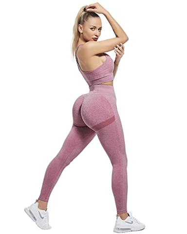 CHRLEISURE Workout Leggings Sets for Women, Gym Scrunch Butt Butt Lifting Seamless Leggings 3 Piece (ForestGreen, Pink, Purple, XL) - Image 3