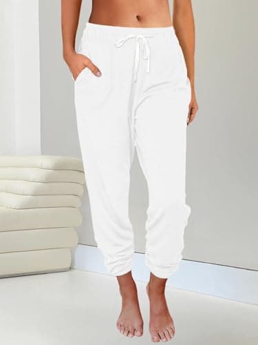AUTOMET Sweatpants Women with Pockets Lounge Pajama Pants Work Joggers Fall Clothes Winter Business Casual Outfits 2025 White S - Image 6