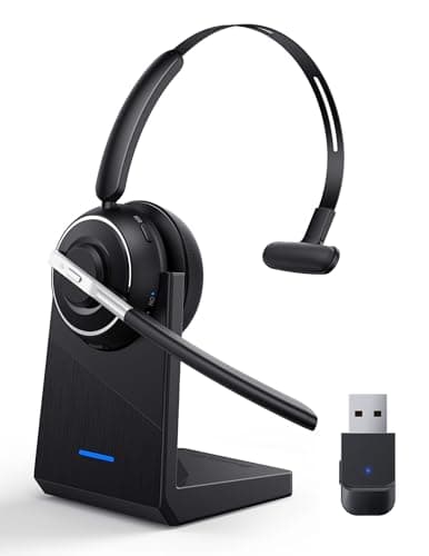 Bluetooth Headset, Wireless Headset with Microphone for PC, V5.2 Computer Headset with Noise Cancelling Mic, USB Dongle, Charging Base & Mute Button for Work, Cell Phones, Computer (Black) - Image 1