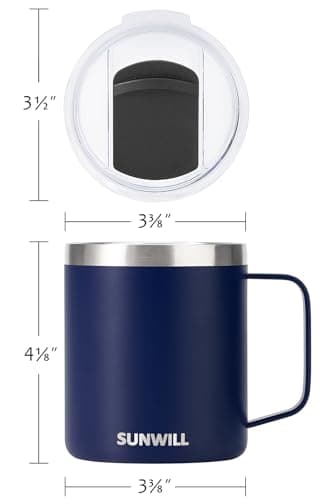 SUNWILL Insulated Coffee Mug with Lid, Travel Tumbler with Handle, 14oz Stainless Steel Cup for Camping, Office, Home, Powder Coated Navy Blue - Image 4