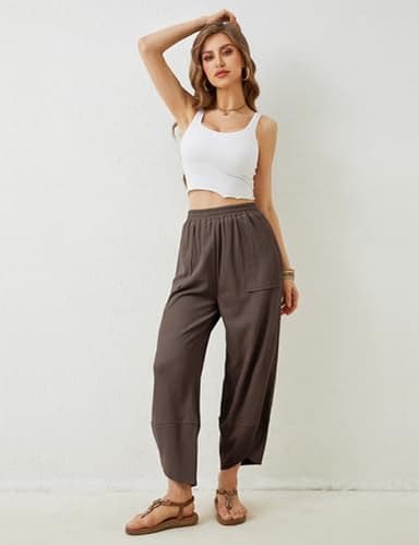 Xiaoxuemeng Womens Baggy Wide Leg Pants Casual Elastic Waisted Palazzo Harem Pants with Pockets(Coffee-S) - Image 7