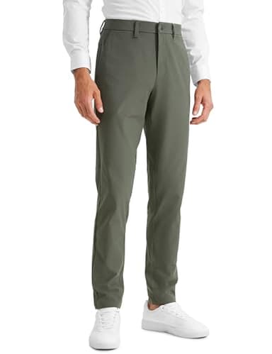 CRZ YOGA Men's All Day Comfy Golf Pants - 30" Quick Dry Lightweight Work Casual Trousers with Pockets Light Army Green 33W x 30L - Image 1