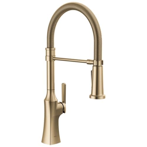 Delta Ermelo Pro Style Commercial Kitchen Faucet with Pull Down Sprayer, Single Hole Brushed Gold Kitchen Sink Faucet, Single Handle, Champagne Bronze 18887-CZ-DST - Image 1