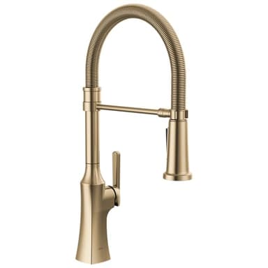 Delta Ermelo Pro Style Commercial Kitchen Faucet with Pull Down Sprayer, Single Hole Brushed Gold Kitchen Sink Faucet, Single Handle, Champagne Bronze 18887-CZ-DST - Image 1