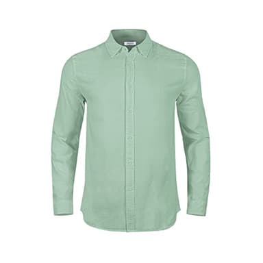 JEKAOYI Mens Casual Long Sleeve Cotton Linen Shirts Buttons Down Solid Plain Roll-Up Sleeve Summer Beach Shirts Mint Green - Image 3