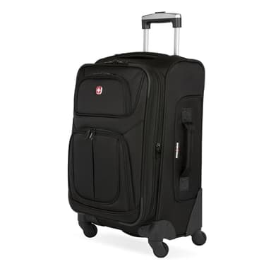 SwissGear Sion Softside Expandable Luggage – Carry-On Suitcase with 360 Degree Wheels & Retractable Handle – 21 Inch, Perfect for 1-3 Night Trips – Black - Image 1