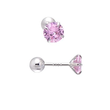 5MM Cubic Zirconia Stud Screw Backs Sterling Silver Earrings for Women, Hot Pink - Image 1