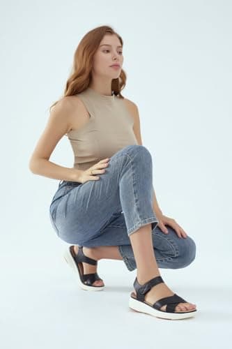 UBFEN Womens Platform Sandals Comfortable Lightweight Walking Ankle Strap Casual Low Wedge Sandals Aa Black Women US 7.5 - Image 5