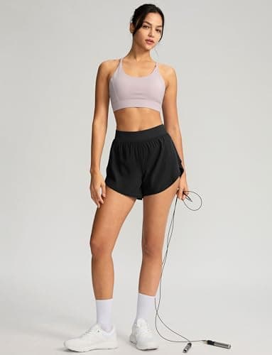 Soothfeel High Waisted Athletic Running Shorts for Women Dolphin Shorts High Split Quick Dry Gym Workout Shorts with Liner (Black, L) - Image 7