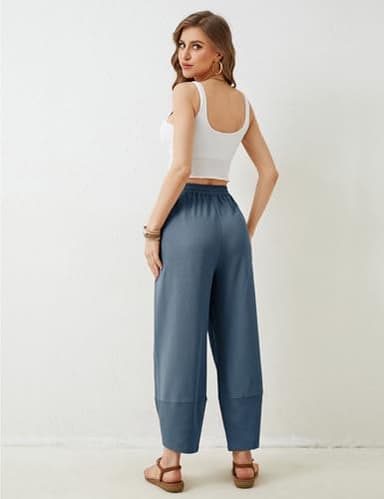 Xiaoxuemeng Womens Baggy Wide Leg Pants Casual Elastic Waisted Palazzo Harem Pants with Pockets(Dustyblue-S) - Image 9