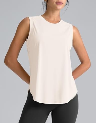 SANTINY Women's Sleeveless Workout Tops Breathable Lightweight Active Tennis Yoga Shirts Athletic Running Tank Tops for Women (Cream_M) - Image 2