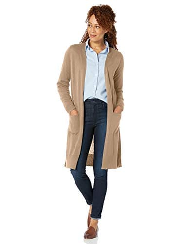 Amazon Essentials Women's Lightweight Longer Length Open-Front Long-Sleeve Cardigan Sweater (Available in Plus Size), Camel Heather, X-Large - Image 4