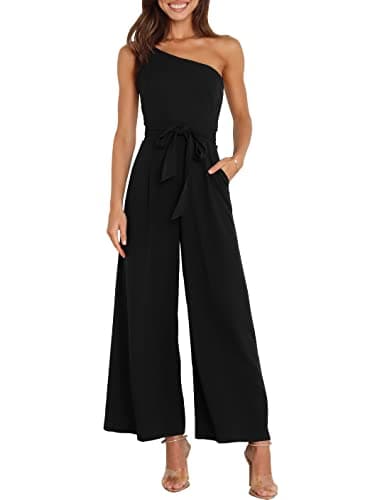 ANRABESS Women Summer Dressy Jumpsuits One Shoulder Sleeveless Casual Wide Leg Pants Romper Jumper 2025 Trendy Fall Outfits Black X-Large - Image 1