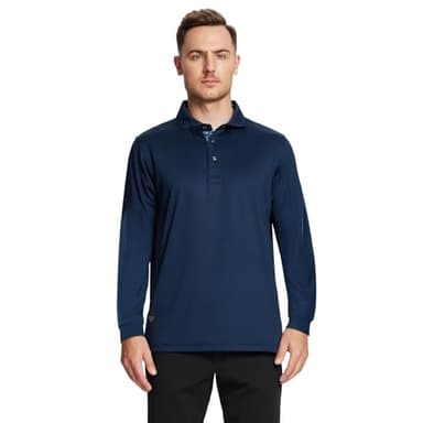 M MAELREG Long Sleeve Golf Shirt Men Performance Tennis Athletic Golf Polo Long Sleeve Shirts for Men Navy - Image 3