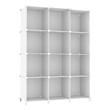 AWTATOS Cube Storage Organizer Storage 12 Cube Bookshelf DIY Plastic Closet Clothes Storage Shelves with Wooden Mallet, Stackable Storage Solution for Home, Bedroom, White - Image 1