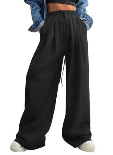 Aleumdr Womens Wide Leg Joggers 2025 Fall Trendy Baggy Pants Y2K Elastic Waist Jogger Sweatpants Track Pants Black Large - Image 1