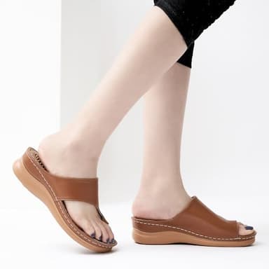 Aomigoct Sandals for Women Wedge Shoes: Comfortable Orthopedic Sandals Womens Dressy Summer Flip Flops Casual Walking Wedges - Image 5