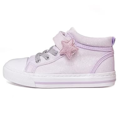 HugRain Toddler Girls Sneakers Walking Shoes for Little Kids Sparkle Glitter Star Canvas Casual Slip On High Top Adjustable Hook Loop Straps Velcro Non-Slip Lightweight Elastic Band Purple Size 12 - Image 1