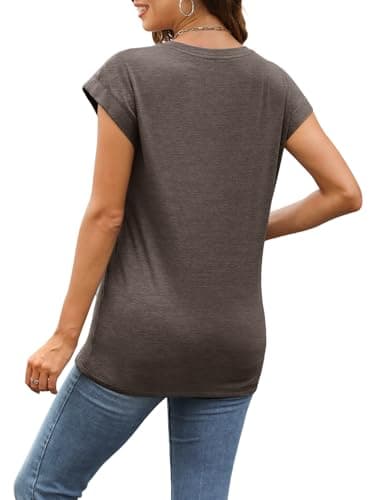 SUNBS 3 Pack Womens Summer Tops Cap Sleeve T Shirts Business Causal Dressy Basic Tee Fashion Trendy Cute Outfits 2025 White/CoffeeGrey/Black L - Image 3